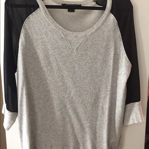 Gray sweater with sheer 3/4 sleeves
